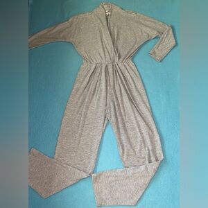 DREAMS pleated wrap style pull on jumpsuit heather gray dolman sleeves size S
